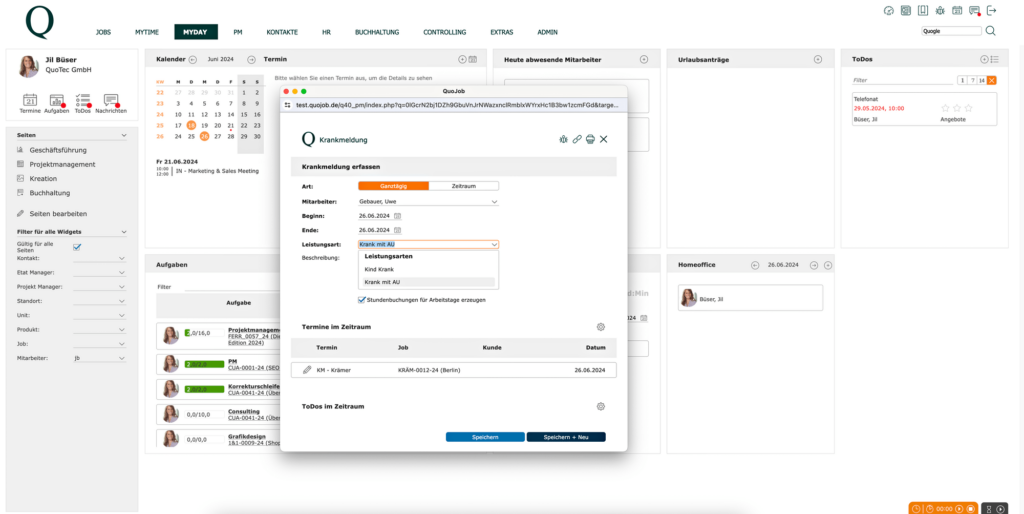 QuoJob Screenshot Krankmeldung