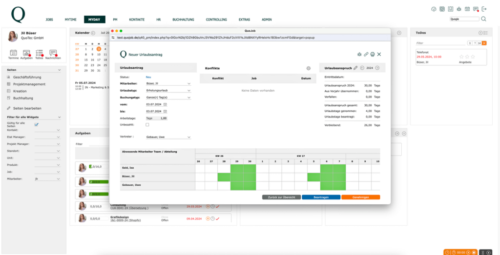 QuoJob Screenshot Urlaubsantrag 2024