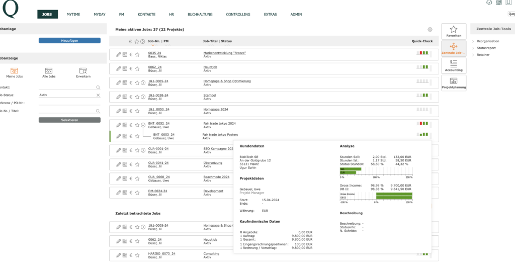 Screenshot QuoJob Controlling