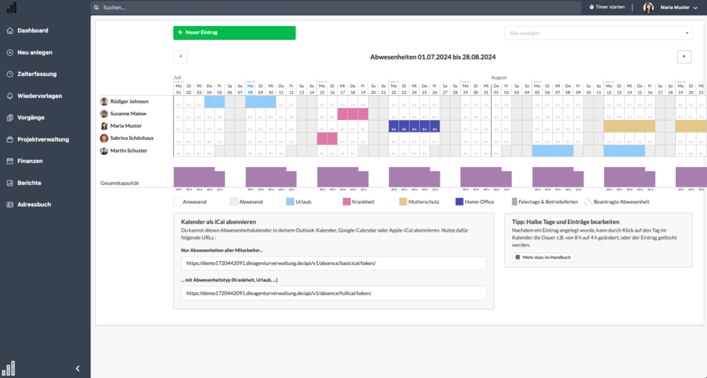 Screenshot Die-Agenturverwaltung-Abwesenheitskalender