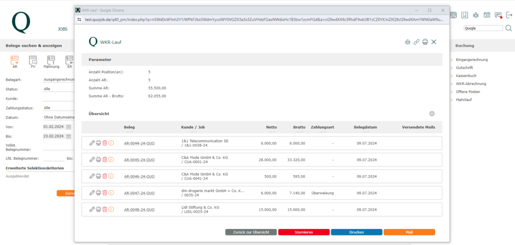 Screenshot wiederkehrende Rechnungen QuoJob 2024