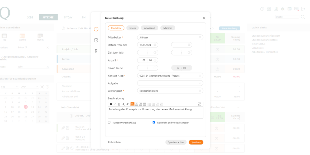 Screenshot QuoJob Zeiterfassung 2024