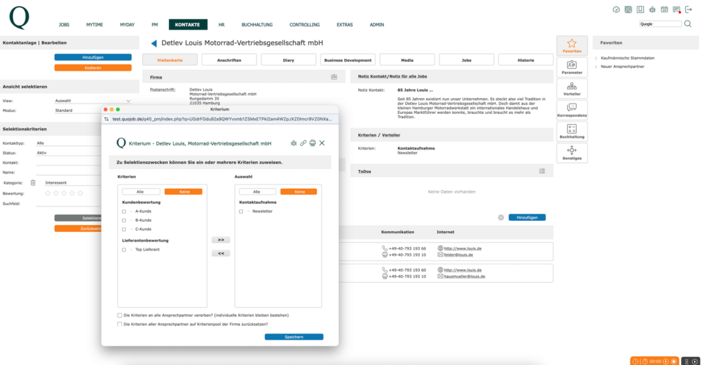 QuoJob Screenshot CRM Modul 2024