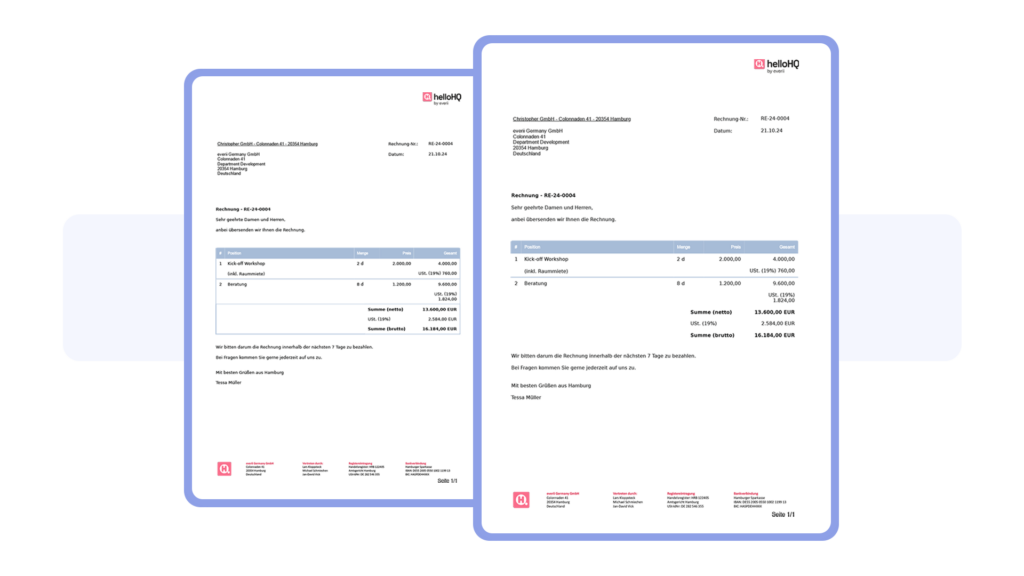 Hello Agentursoftware Rechnungstabellen