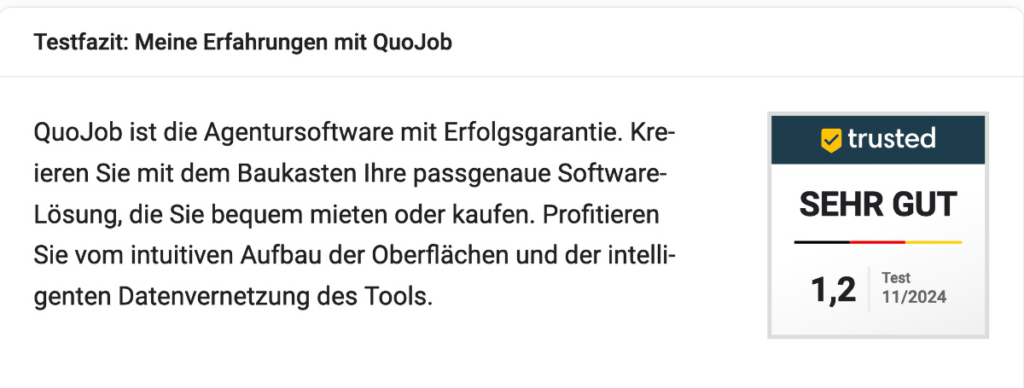 Screenshot QuoJob Bewertung auf trusted